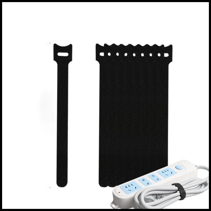 Attaches-câbles à scratch réutilisables (tissu, lot de 10, noir)