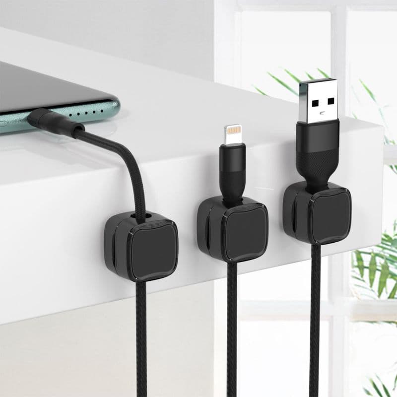 Clips de câbles de bureau (lot de 6, plastique, noir)